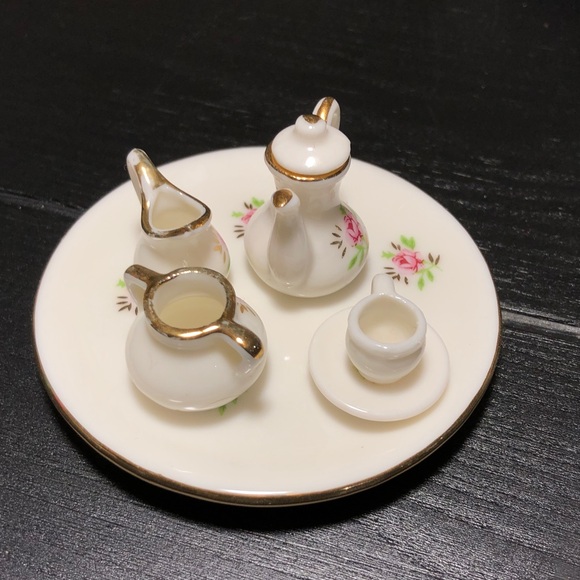 Other - Floral Miniature Tea Set with Gold Accents